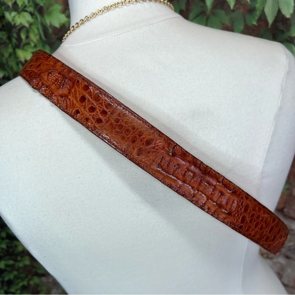 VINTAGE WESTERN Exotic Croc Embossed Leather Belt, 48